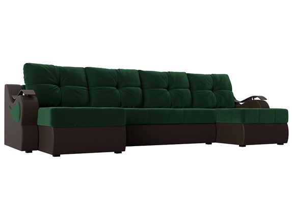 П-образный диван Меркурий П, Зеленый\Коричневый (Велюр\Экокожа) в Бузулуке - изображение