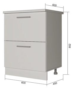 Кухонная тумба 2 ящика Н2Я 60, Серый/Белый в Орске