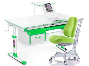Комплект растущая парта + стул Mealux EVO Evo-40 Z (арт. Evo-40 Z + Y-528 KZ) / (стол+полка+кресло+чехол)/ белая столешница / цвет пластика зеленый в Орске