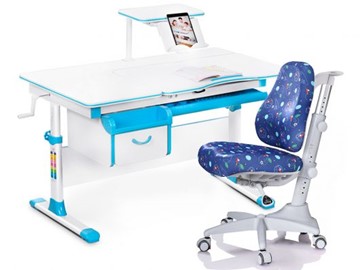 Комплект растущая парта + стул Mealux Mealux EVO Evo-40 BL (арт. Evo-40 BL + Y-528 F) / (стол+полка+кресло) / белая столешница / цвет пластика голубой в Орске