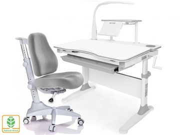 Растущая парта + стул Mealux EVO Evo-30 G (арт. Evo-30 G + Y-528 G) (дерево)/(стол+полка+кресло+чехол+лампа)/ белая столешница (дерево), цвет пластика серый в Орске