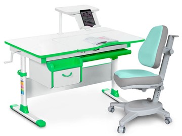 Комплект растущая парта + стул Mealux EVO Evo-40 Z (арт. Evo-40 Z + Y-110 TG) / (стол+полка+кресло) / белый, зеленый, серый в Бузулуке
