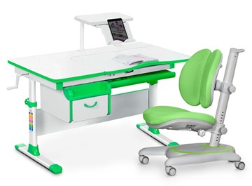 Комплект растущая парта + стул Mealux EVO Evo-40 Z (арт. Evo-40 Z + Y-115 KZ) / (стол+полка+кресло+чехол), белый, зеленый в Бузулуке