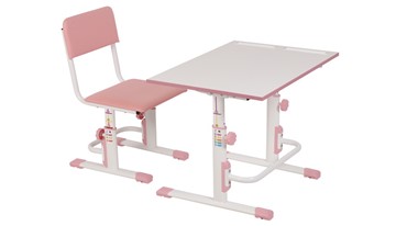Растущий комплект мебели POLINI Kids Растущая парта-трансформер М1 и стул регулируемый L Белый-розовый в Орске