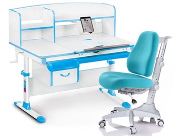 Комплект растущая парта + стул Mealux-EVO Evo-50 BL (арт. Evo-50 BL + Y-528 KBL) / (стол+полка+кресло) / белая столешница / цвет пластика голубой в Орске