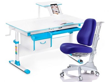 Комплект растущая парта + стул Mealux EVO Evo-40 BL (арт. Evo-40 BL + Y-528 SB) / (стол+полка+кресло) / белая столешница / цвет пластика голубой в Бузулуке