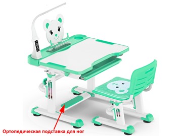 Растущая парта + стул Mealux EVO BD-04 Teddy New XL, с лампой, green, зеленая в Орске