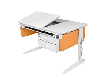 Детский стол-трансформер L/70-45 (СУТ 62) с лотком и навесной тумбой, белый/белый/оранжевый в Орске